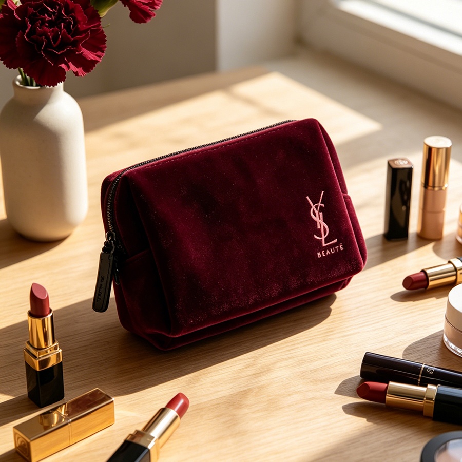 YSL의 가방 와인 레드 벨벳 미니 휴대용 사각형 화장 - Ysl Beauty Makeup 리뷰 및 가격
