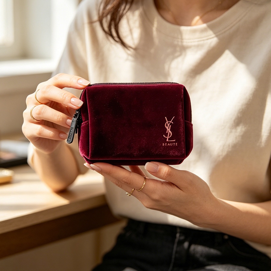 YSL의 가방 와인 레드 벨벳 미니 휴대용 사각형 화장 - Ysl Beauty Makeup 리뷰 및 가격